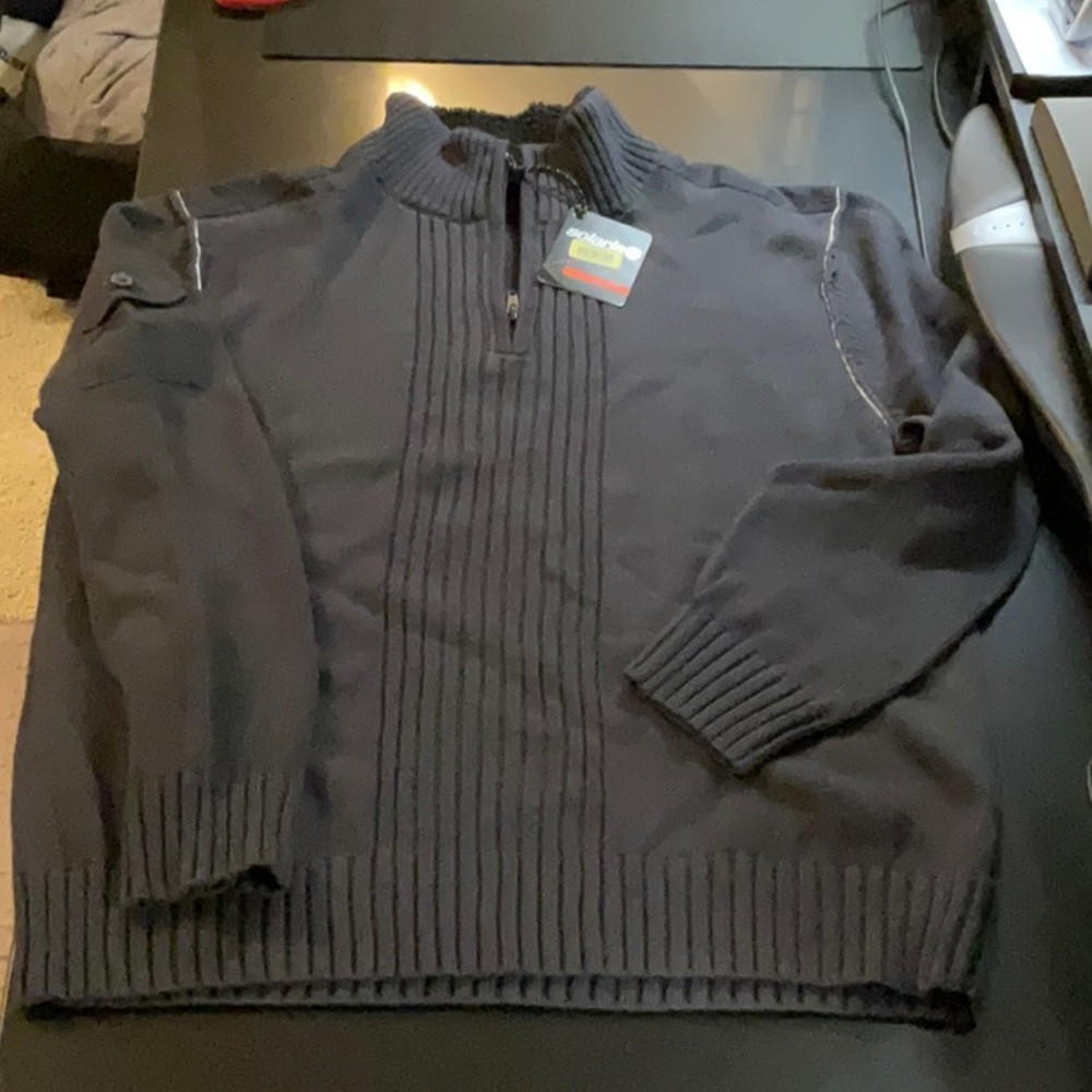 Men's Solaris NWT XL Navy Cable Sweater with Shearling Collar